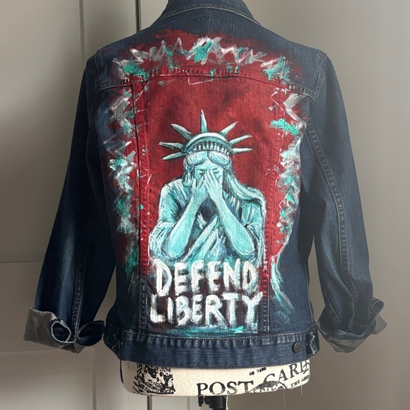 Jackets & Blazers - Denim Jacket with Defend Liberty Design